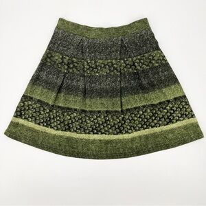 NWT Aryeh Green Pleated Herringbone Print Sweater Knit Skirt Size Medium